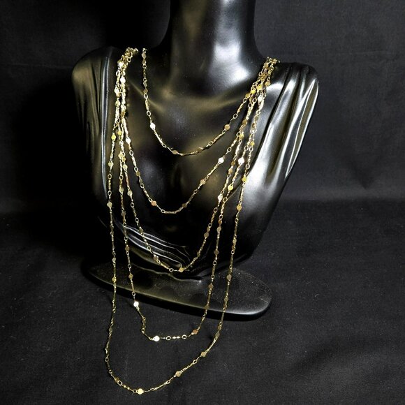 Anthropologie Serefina Layered Multistrand Gold Plated Disc Chain Necklace NWT - Picture 1 of 9
